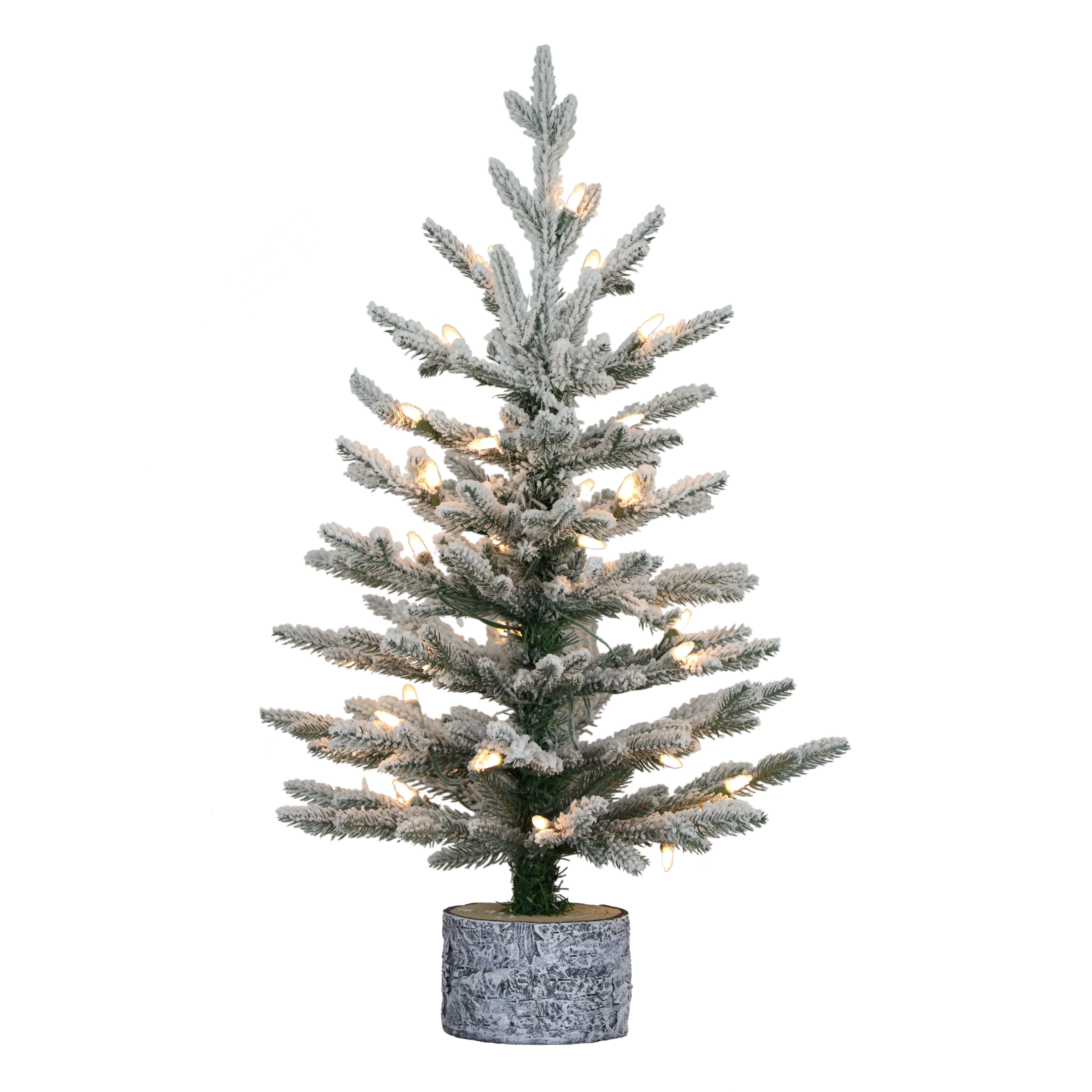 2ft Pre-Lit Potted Flocked Arctic Fir Christmas Tree
